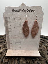 Load image into Gallery viewer, Genuine Leather Earrings - Feather - Feather Earrings - Rose Gold - Metallic - Statement Earrings - Fringe
