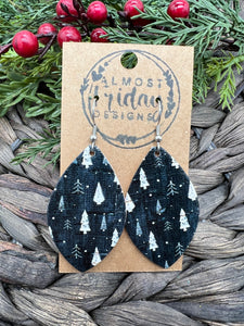 Genuine Leather Earrings - Leaf Cut - Christmas Tree - Christmas Tree Earrings - Black - White - Christmas Earrings - Statement Earrings