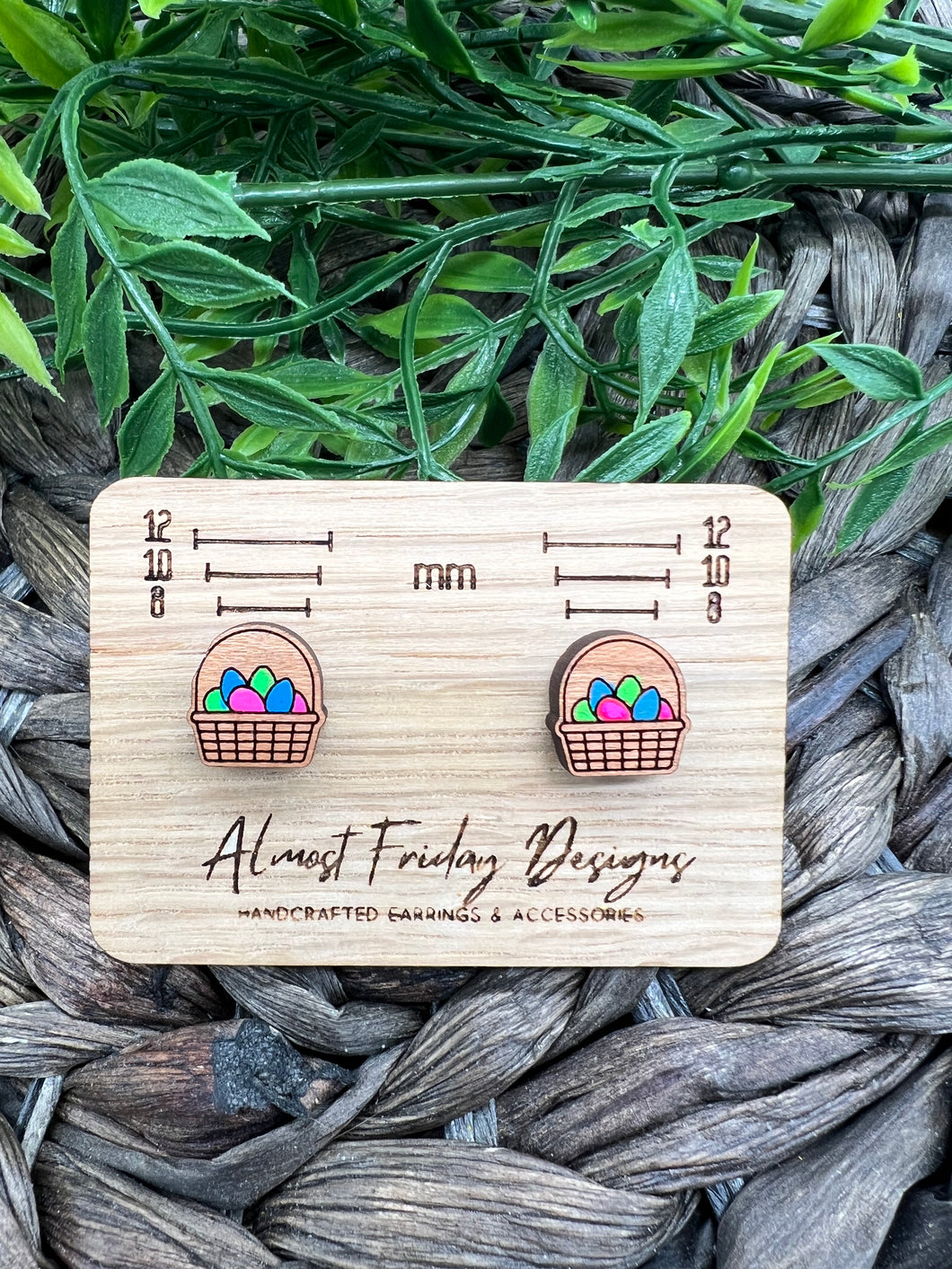 Wood Earrings - Stud Earrings - Easter Eggs - Studs - Easter - Colored Eggs - Painted Wood - Easter Basket