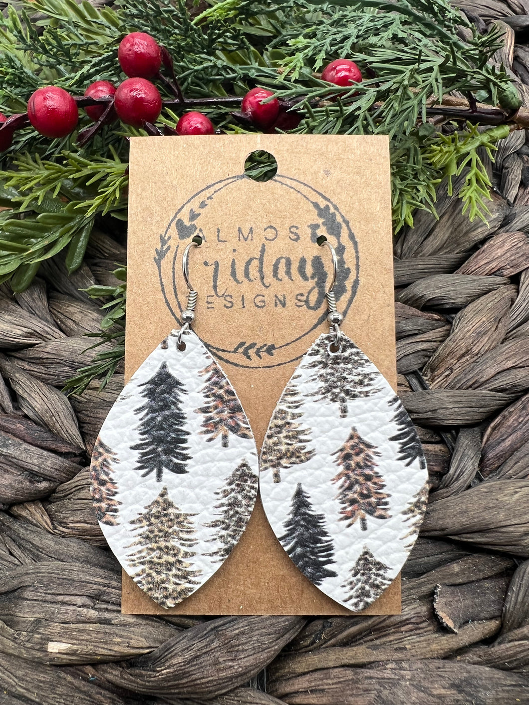 Genuine Leather Earrings - Leaf Cut - Christmas Tree - Christmas Tree Earrings - Leopard Print - Leopard Earrings - Statement Earrings - Animal Print