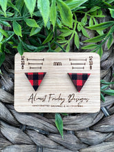 Load image into Gallery viewer, Wood Earrings - Triangle - Stud Earrings - Buffalo Check - Fall Earrings - Studs - Black and Red - Plaid
