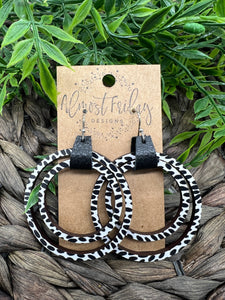 Wood Earrings - Dalmatian Print - Natural Wood - Hoop Earrings - Hoops - Black and White - Spots - Statement Earrings