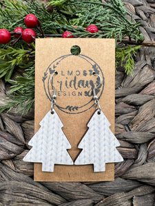 Wood Earrings - Christmas - Christmas Trees - Gray and White Earrings - Sweater Design - Statement Earrings