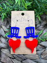 Load image into Gallery viewer, Acrylic Earrings - Red - Blue - Patriotic Earrings - Uncle Sam - Gnome Earrings - Stars and Stripes - 4th of July - Independence Day - USA - Olympics
