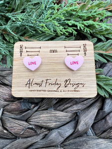 Acrylic Earrings - Love - Conversation Hearts - Studs - Heart Studs - Valentine's Day - Acrylic Studs - Pink Earrings