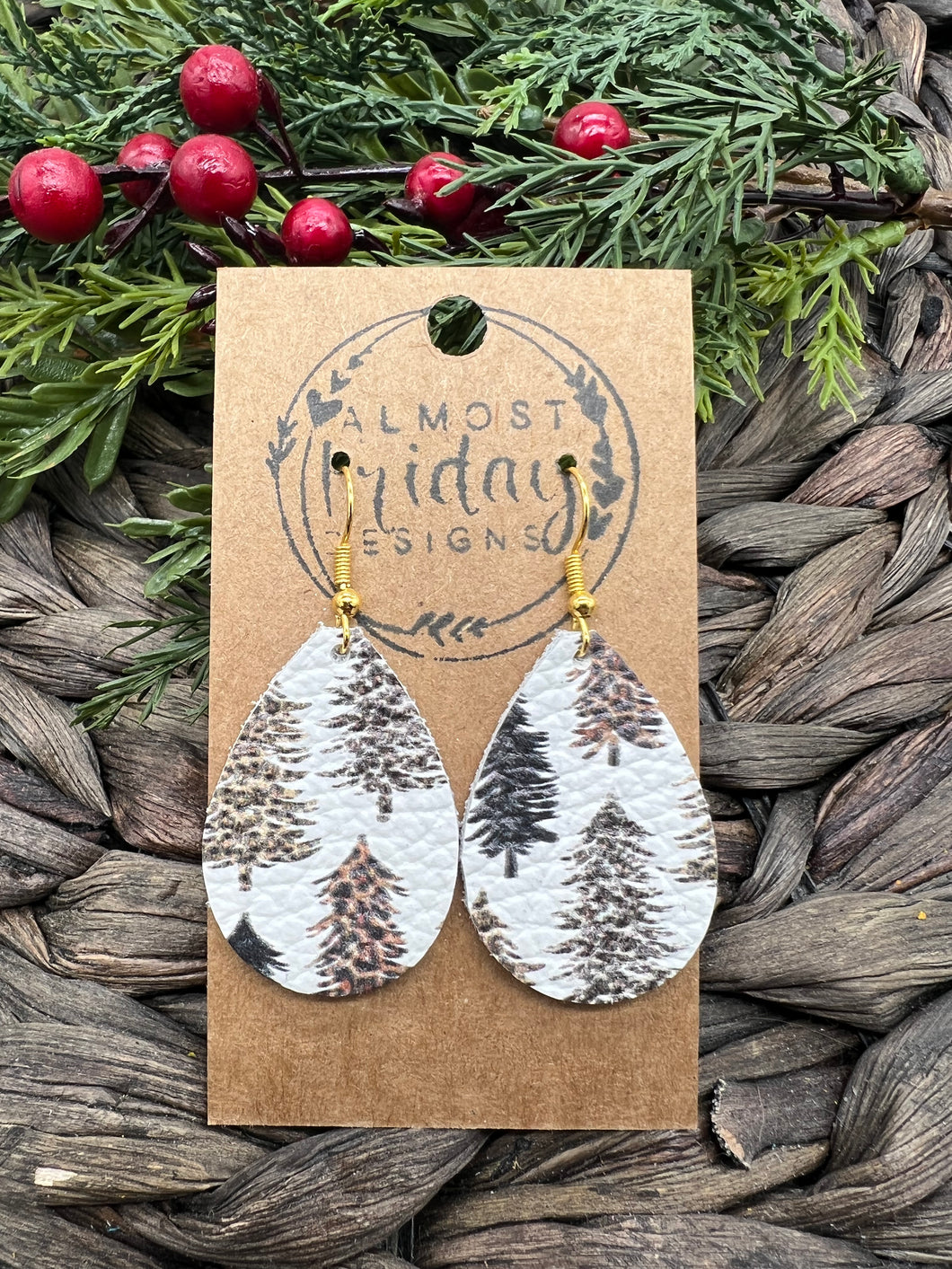 Genuine Leather Earrings - Teardrop - Christmas Tree - Christmas Tree Earrings - Leopard Print - Leopard Earrings - Statement Earrings - Animal Print