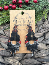 Load image into Gallery viewer, Genuine Leather Earrings - Christmas Earrings - Gnome - Winter - Cut Out Earrings - Red and Black - White - Plaid - Hair On Leather - Statement Earrings

