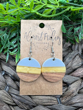 Load image into Gallery viewer, Wood and Resin Earrings - Oval - Yellow - Gray - Statement Earrings - Pantone&#39;s Colors of the Year

