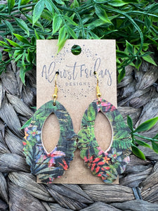Genuine Leather Earrings - Scallop - Black - Red - Green- Blue - Purple - Palms - Cut out - Tropical - Flowers - Floral Design - Textured Leather - Summer Earrings - Statement Earrings