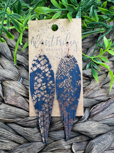 Genuine Leather Earrings - Feather - Feather Earrings - Rose Gold - Navy - Suede - Snakeskin - Statement Earrings - Fringe