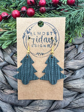 Load image into Gallery viewer, Genuine Leather Earrings - Christmas Trees - Christmas Earrings - Winter - Braided Leather
