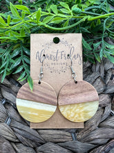 Load image into Gallery viewer, Wood Earrings - Circle - Resin - Pearl - Yellow - Statement Earrings - Round - Walnut
