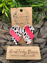 Load image into Gallery viewer, Genuine Leather Earrings - Pinched Leaf - Pink - White - Black - Valentine&#39;s Day - Animal Print - Leopard Leather - Heart Earrings
