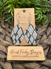 Load image into Gallery viewer, Genuine Leather Earrings - Diamond Design - Neutral - Black - White - Diamond - Leaf Cut
