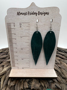 Genuine Leather Earrings - Feather - Feather Earrings - Black - Silver Glitter - Metallic - Statement Earrings - Fringe