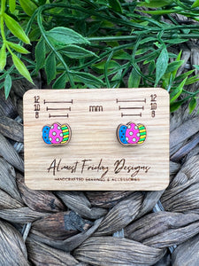 Wood Earrings - Stud Earrings - Easter Eggs - Studs - Easter - Colored Eggs - Painted Wood