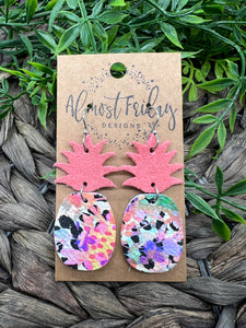 Genuine Leather Earrings - Pineapple - Summer Earrings - Pink - Coral - Purple - Statement Earrings - Leopard Print - Leopard Earrings - Animal Earrings - Painted Flowers - Foral - Watercolor