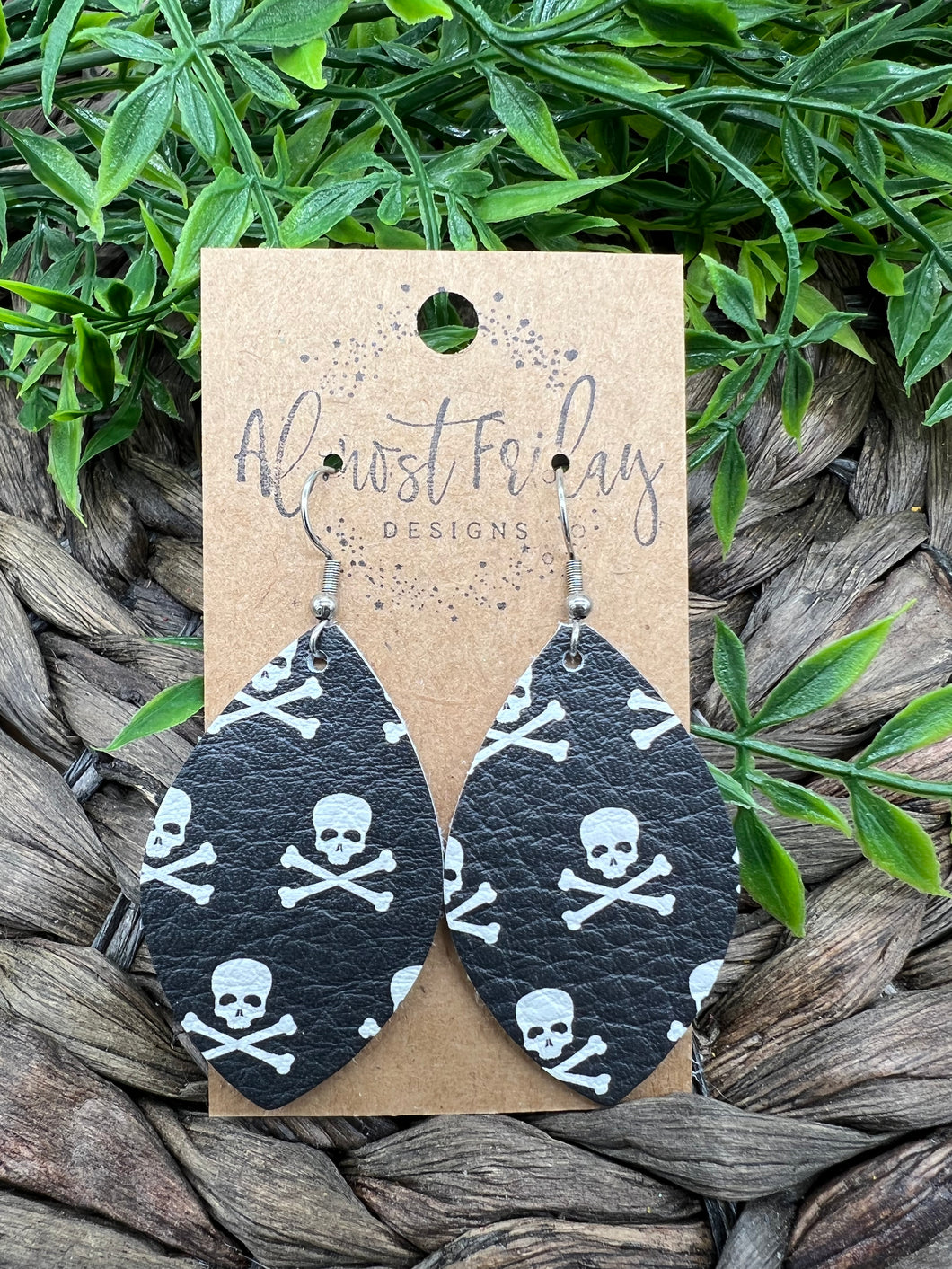 Genuine Leather Earrings - Leaf Cut - Halloween Earrings - Sugar Skulls - Skull and Bones - Skull - Bones - Statement Earrings