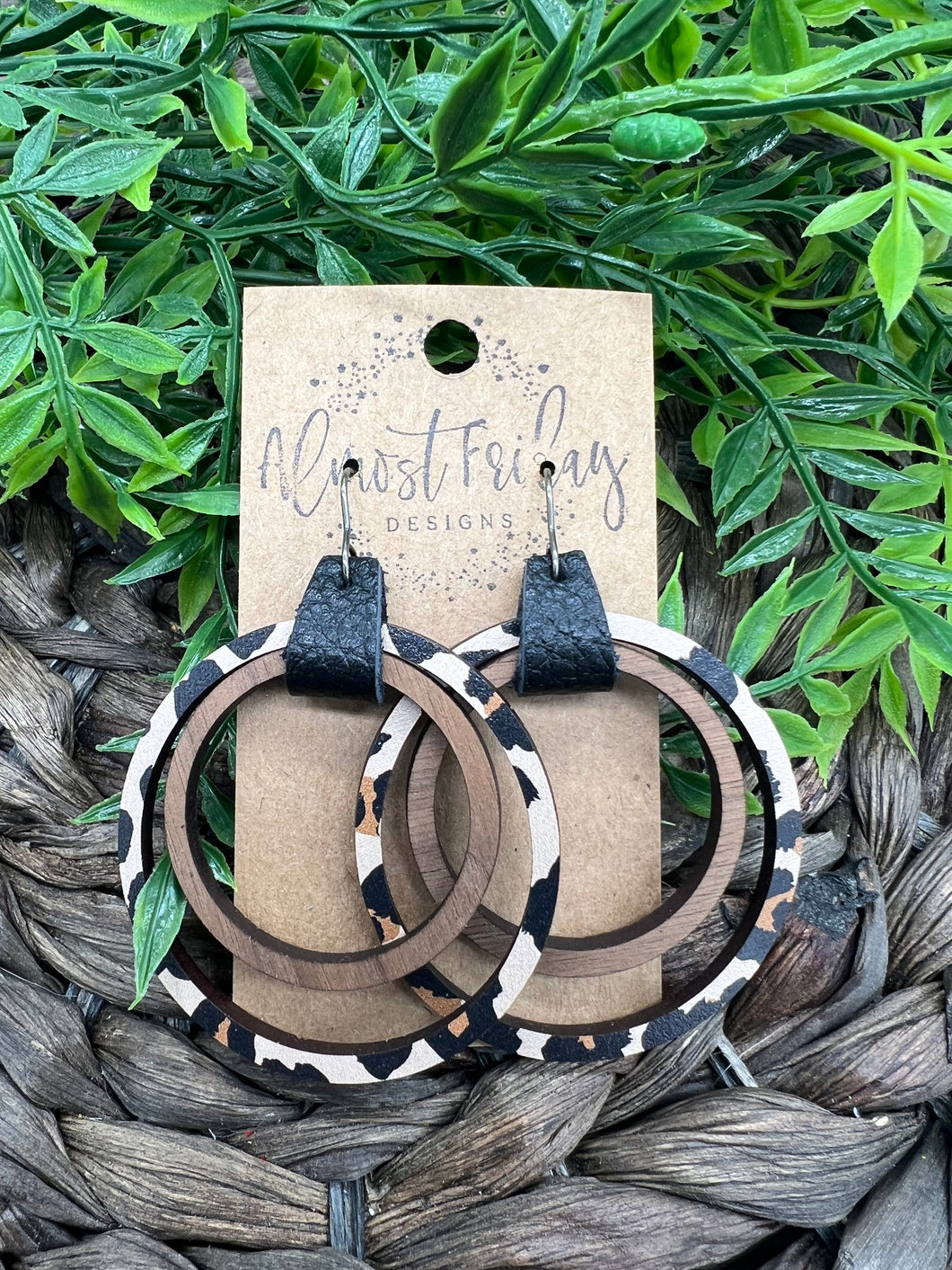 Wood Earrings - Leopard Print - Natural Wood - Hoop Earrings - Walnut - Hoops