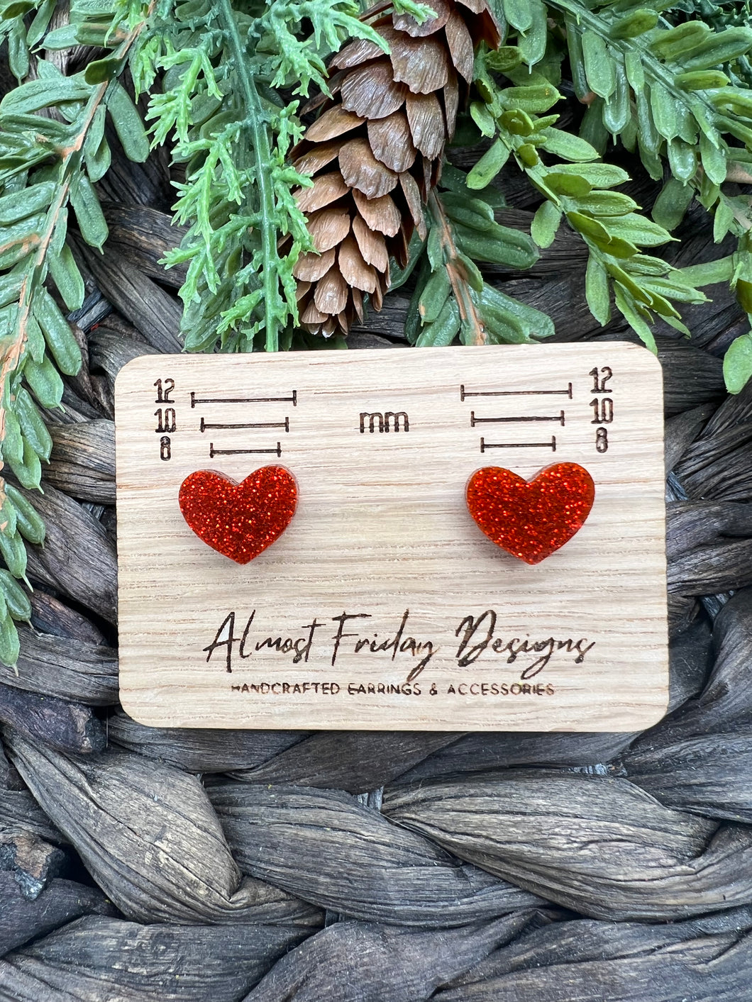 Acrylic Earrings - Hearts - Studs - Heart Studs - Valentine's Day - Glitter - Acrylic Studs - Red Earrings