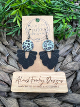 Load image into Gallery viewer, Genuine Leather Earrings - Camo - Camouflage - Arch - Rainbow - Scalloped - Embossed - Leopard Print - Animal Print - Green - Black - Statement Earrings - Dangles
