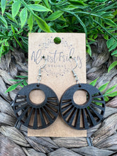 Load image into Gallery viewer, Wood Earrings - Circle - Sun Rays - Black - Ray of Sun - Black - Statement Earrings - Wood - Stained
