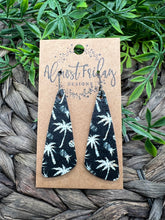 Load image into Gallery viewer, Genuine Leather Earrings - Black - Long Triangle - White - Palm Trees - Pineapple - Statement Earrings - Neutral - Summer
