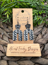 Load image into Gallery viewer, Genuine Leather Earrings - Chevron - Broken Chevron - Arch - Rainbow - Black - White - Cork Leather - Statement Earrings - Dangles
